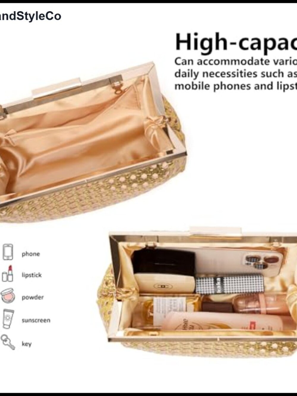 Textured Evening Clutch Purse with Removable Chain – Formal Clutch - Picture 2 of 5